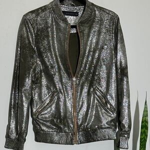 Zara Metallic Silver Bomber Jacket